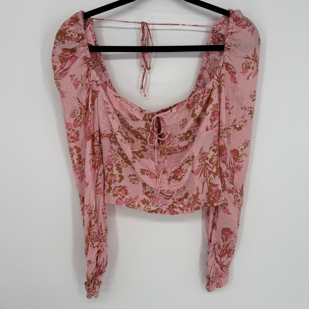 FREE PEOPLE HILARY PRINTED PINK‎ FLORAL CROP TOP NWT XS